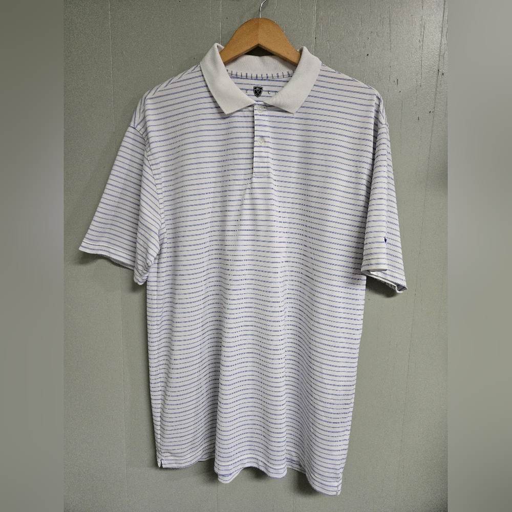 Nike Golf Mens Striped Polo Shirt Size Large White and Blue